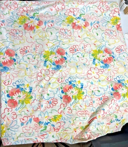 Vintage 1978 Sketchbook by Cannon King Flat Sheet Colorful Flower Blossoms White - Picture 1 of 4