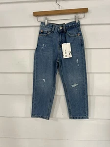 New Zara Blue Girls Mom Fit Distressed Denim Jeans Waist 20" Size 6 years  Y1001 - Picture 1 of 16
