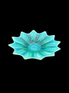 Vintage Fostoria Heritage opalisiertes mundgeblasenes Glas grüne Flora Herzstück - Bild 1 von 10