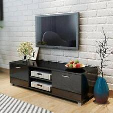High Gloss TV Cabinet Modern Unit Cable Outlet Shelves Sideboard Black 140 cm