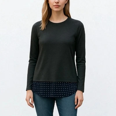 J. Top Crew Mercantile Mixed Media Gris Azul Marino Lunares Dobladillo Manga Larga Talla S Foto 1 de 4