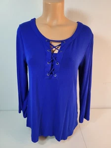 Cable & Gauge, Womens Royal Blue 3/4 Sleeve Tie-up Front Top,Sz L - Picture 1 of 7