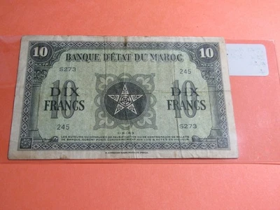 Morocco 1943 10 Francs Banknote P25A #210 - F+ - Image 1 of 2