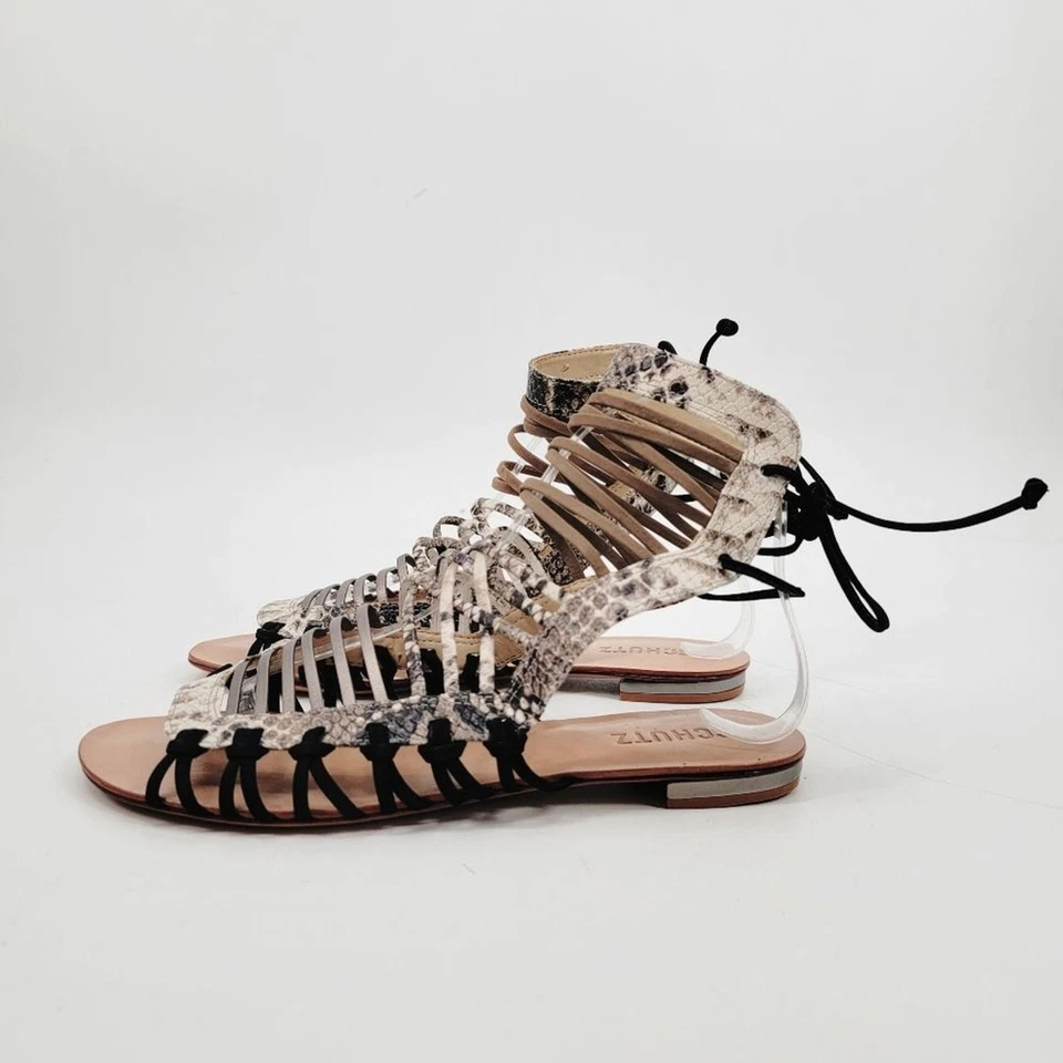 Sandalias de gladiador de cuero Schutz para mujer 8 serpiente tostado neutro negro gris con tiras Foto 1 de 4