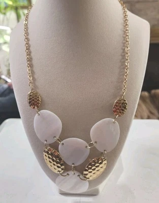 Avon Mother Of Pearl Hammered Polished Shell Pendent Necklace 20"  - Image 1 of 4