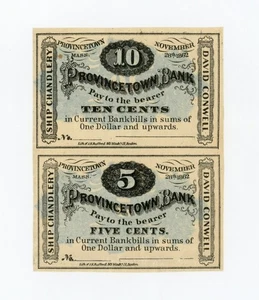 (Pair) 1862 David Conwell - MASSACHUSETTS Merchant Scrips at Provincetown Bank - Picture 1 of 2