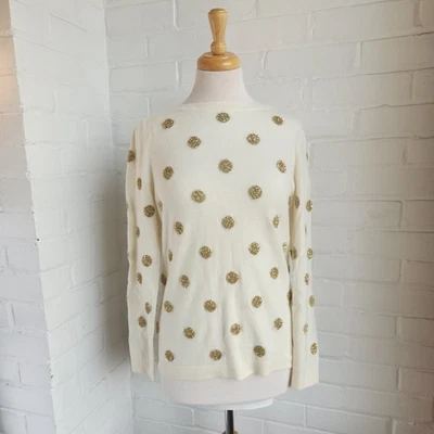 Suéter de vacaciones Talbots punto oropel crema punto mezcla de lana preppy elegante talla M Foto 1 de 4