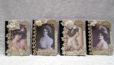 Four vintage style  notebooks (80 page) trimmed with photos, lace & flowers - Image 1 of 4