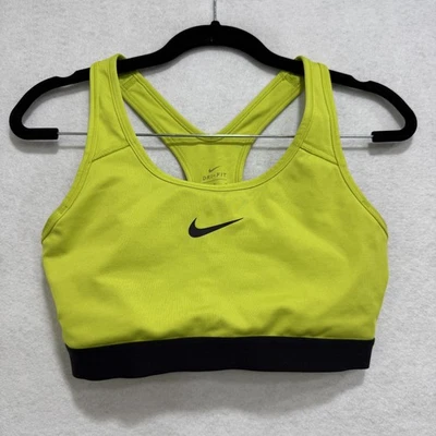 Sujetador deportivo Nike Dri-Fit medio amarillo negro espalda deportiva gimnasio entrenamiento top Foto 1 de 4
