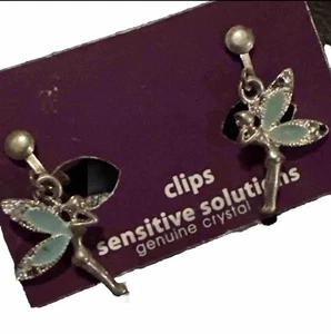 Claire’s Tinkerbell Fairy Clips Sensitive Solutions Earrings Genuine Crystal - Picture 1 of 7