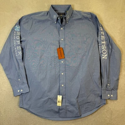 NEW Stetson x Roper Mens Large Long Sleeve Button Down Rodeo Western Shirt Blue - Image 1 of 4