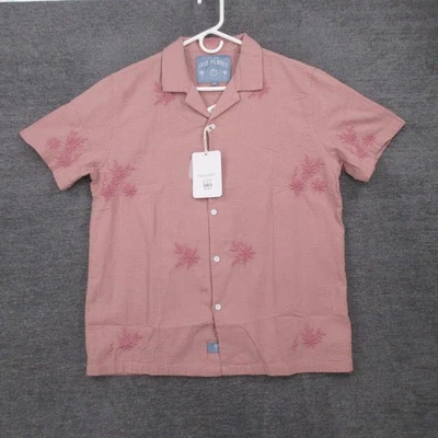Free Planet Shirt Mens Medium Misty Rose Pink Button Seersucker Beach Tropical - Image 1 of 4