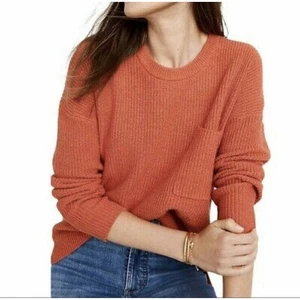MADEWELL Women Thompson Pocket Pullover Sweater XS Orange Knit AA782 NWT - Picture 1 of 9