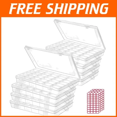 8-Pack 36-Grid Clear Organizer Boxes with Adjustable Dividers for Craft Storage - Image 1 of 4