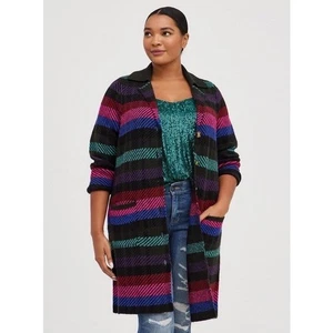 Cárdigan a Rayas Tórridas Suéter Abrigo Mujer Talla 2 Bolsillos Multicolor X2 - Imagen 1 de 6