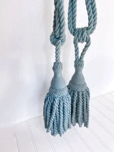 Pair of Drapery Tassel Smoke Blue Tiebacks / Vintage Laura Ashley Very Rare - Picture 1 of 7