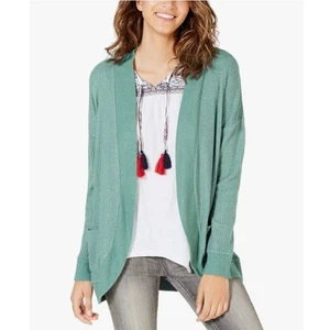 Hippie Rose Lightweight Waffle Knit Open Front Cardigan Sweater Dusty Jade SZ L - Picture 1 of 8