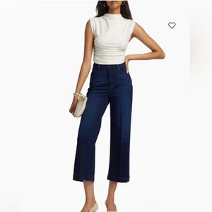 PAIGE Women's Anessa High Rise Cropped Wide Leg Jeans Monique Dark Wash Size 34 - Picture 1 of 13