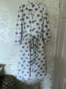 Zara V Neck Button Thro White turquoise/Tan Print Tie Belt 100% Cotton Dress M - Picture 1 of 8