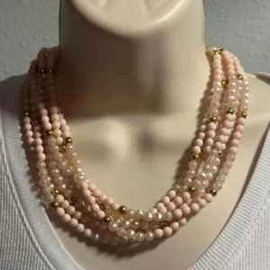 Vintage Monet Pink and gold beaded necklace with gold tone lobster clasp - Picture 1 of 4