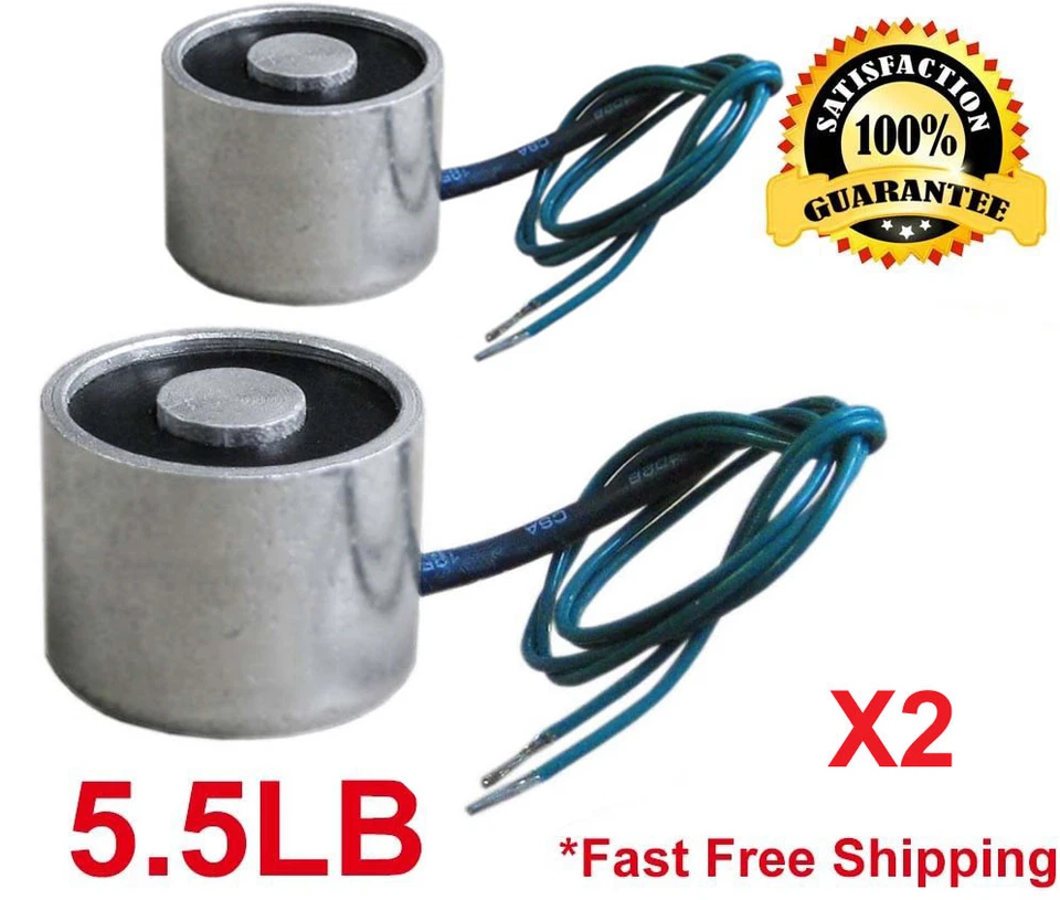 Electric Lifting Magnet Solenoid Holding-2 Pack- 12V 5.5 LB 20mm