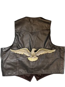 Heavy Metal Eagle Biker Leather Jacket Vest Vtg Motorcycle Rock N Roll Patriotic - Foto 1 di 16