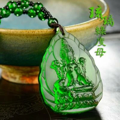 New Tibetan Buddhist Amulet Necklace Feng Shui Buddha Statue Green Tara Pendant - Image 1 of 2