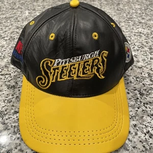 Vintage Genuine Leather Pittsburgh Steelers Snapback Cap Hat Made In The USA NFL - Picture 1 of 8