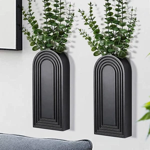 2 Pack Black Wooden Wall Vases - Modern Farmhouse & Boho Decor for Any Room - Picture 1 of 12