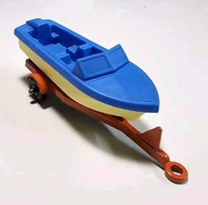 Vintage Midgetoy Blue/Cream Speed Boat & Orange Trailer 1/64 Plastic/Diecast - Picture 1 of 11