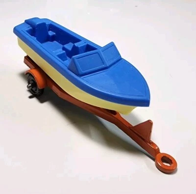 Vintage Midgetoy Blue/Cream Speed Boat & Orange Trailer 1/64 Plastic/Diecast - Image 1 of 4
