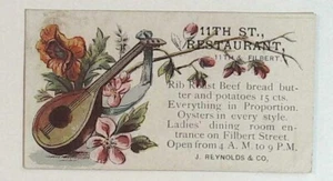 Vintage viktorianische Visitenkarte 11th Street Restaurant J Reynolds & Co C9 - Bild 1 von 2
