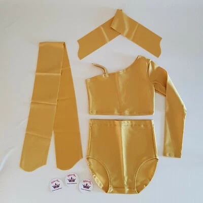 (#207) Age 5/7 Freestyle Dance Asymmetric Crop Top/Briefs/Accessories Plain Gold - Image 1 of 2