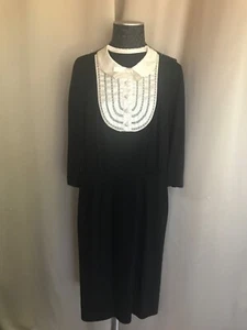 Vintage 40's BENHAM Original New York black dress with rhinestones on ivory bib - Picture 1 of 9