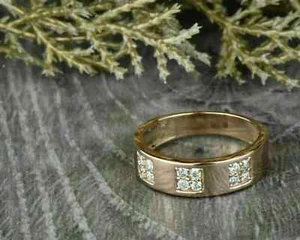 1.44 Ct Round Real Moissanite Engagement Men's Band Ring Gift Rose Gold Plated - Picture 1 of 5