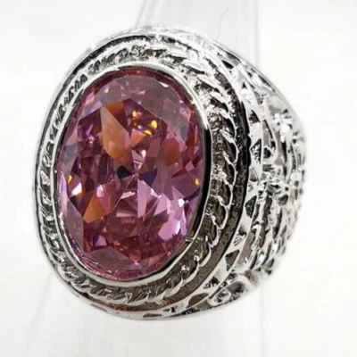 Anel masculino safira rosa simulado ouro branco 18K preenchido com aparência vintage prata tamanho 10,5 - Imagem 1 de 4
