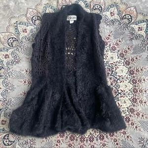 L & B schwarz Wollmischung offen Strick Fell Pullover Weste Gr. PL DarkBoho Witchcore - Bild 1 von 7