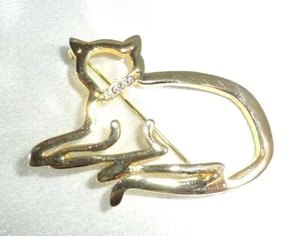 AAI offene Metallarbeit KATZE Silhouette funkelnde Strass Kragen Brosche/Anstecknadel süß! - Bild 1 von 5