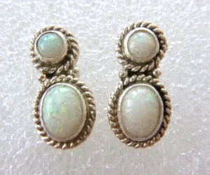 NWT Navajo Jerold Francisco Opal Earrings 925 Sterling Silver 7/8" Pierced - Picture 1 of 3