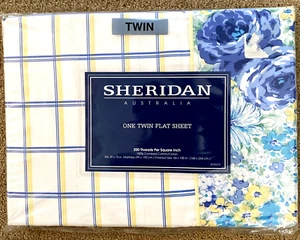 SHERIDAN Blue Meadow Floral Cotton Twin Flat Sheet NEW - Picture 1 of 6