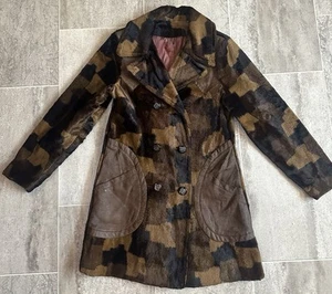 70’s Vintage Original Classic Faux Fur Brown Patch Work Coat Size 11 Jr - Picture 1 of 24