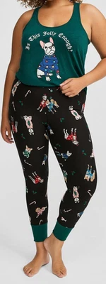 Bulldog de Navidad tórrido "¿Suficiente alegre?" Conjunto de pijamas sin mangas leggings para dormir 2X nuevos con etiquetas Foto 1 de 4