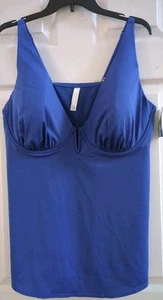 Cacique Tankini Swim Top Size 40G Lightly Lined Plunge Blue Underwire NWT - Picture 1 of 4