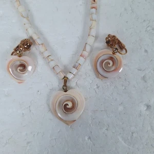 Seashell Shells Natural Necklace Earrings Conomurex Luhuanus Spiral Pendant - Picture 1 of 7