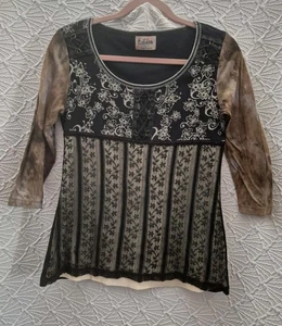 Womens Blouse Edista L Multicolor With Lace Floral Design Fits Like A Size M - Picture 1 of 6