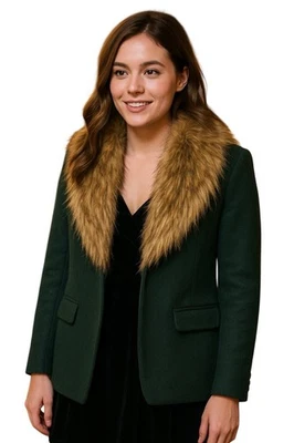 Blazer Tobi Mezcla de Lana Cuello de Piel Sintética Mujer Verde Bosque Tostado Talla M Abrigo de Vacaciones Foto 1 de 4