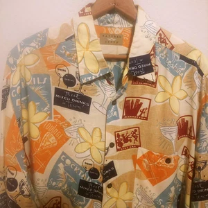 Natural Issue Hawaiians Shirt Tropical Mixed Drinks Cocktails Aloha Men's Large - Picture 1 of 9