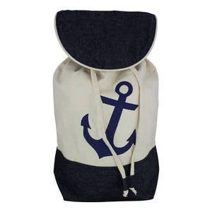 Borsa Da Spiaggia / Zaino Con Motivo Ancora Borsa In Cotone 35 X 43 Cm - Foto 1 di 5