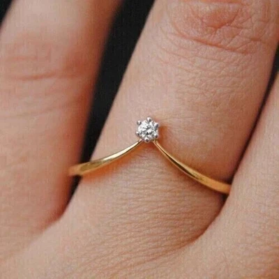 Real Moissanite 0.50Ct Round Cut Band Engagement Ring 14K Yellow Gold Plated - Image 1 of 4