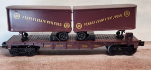 Pennsylvania RR flat w/ 2 Trailers Lionel 6-16303 O / O27 1987 Brown 3 Rail - Picture 1 of 6